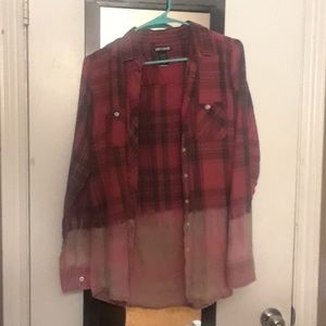 Long sleeve faded red plaid shirt
